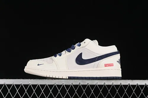 All categories Air Jordan Jordan series basketball shoes Air Jordan 1 Low High-end customized low-top sneakers Air Jordan 1 Low AJ1 Joe 1 Supreme joint-dark blue double sole High-end customized low-top retro basketball shoes SJ9950-020